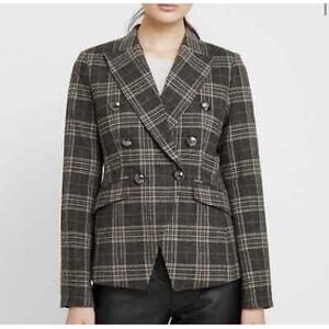 Banana Republic Double breasted plaid wool blend military inspired jacket